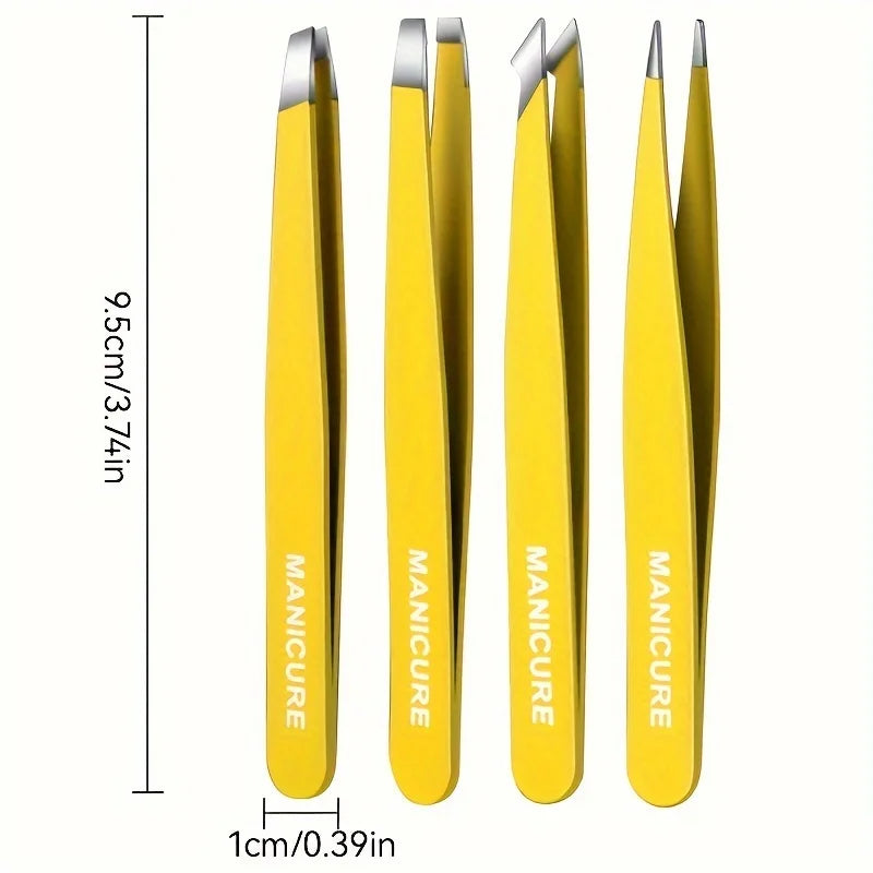 4pcs Stainless Steel Eyebrow Tweezers Precision Slanted Tip for Fine Hair Removal Eyebrow Grooming & Makeup Christmas Gift