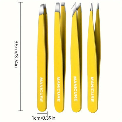 4pcs Stainless Steel Eyebrow Tweezers Precision Slanted Tip for Fine Hair Removal Eyebrow Grooming & Makeup Christmas Gift
