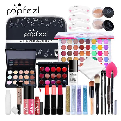 POPFEEL All-in-One Makeup Kit Gift Set with Eyeshadow Palette Foundation Lip Gloss Blush Brushes Eyeliner and More Beauty Gifts