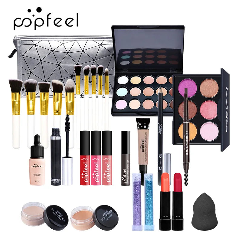 POPFEEL All-in-One Makeup Kit Gift Set with Eyeshadow Palette Foundation Lip Gloss Blush Brushes Eyeliner and More Beauty Gifts