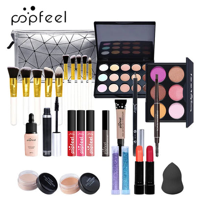 POPFEEL All-in-One Makeup Kit Gift Set with Eyeshadow Palette Foundation Lip Gloss Blush Brushes Eyeliner and More Beauty Gifts