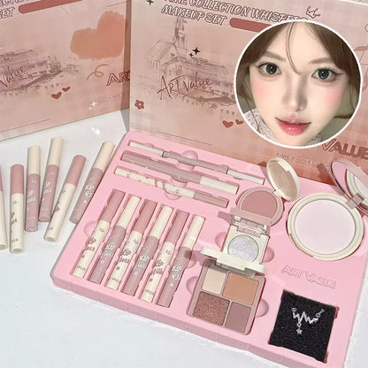 14 Pieces Makeup Gift Box Butterfly Bow Heart Lipstick Powder Blush Eyeshadow Makeup Gift Box Set And Necklace Christmas Gifts