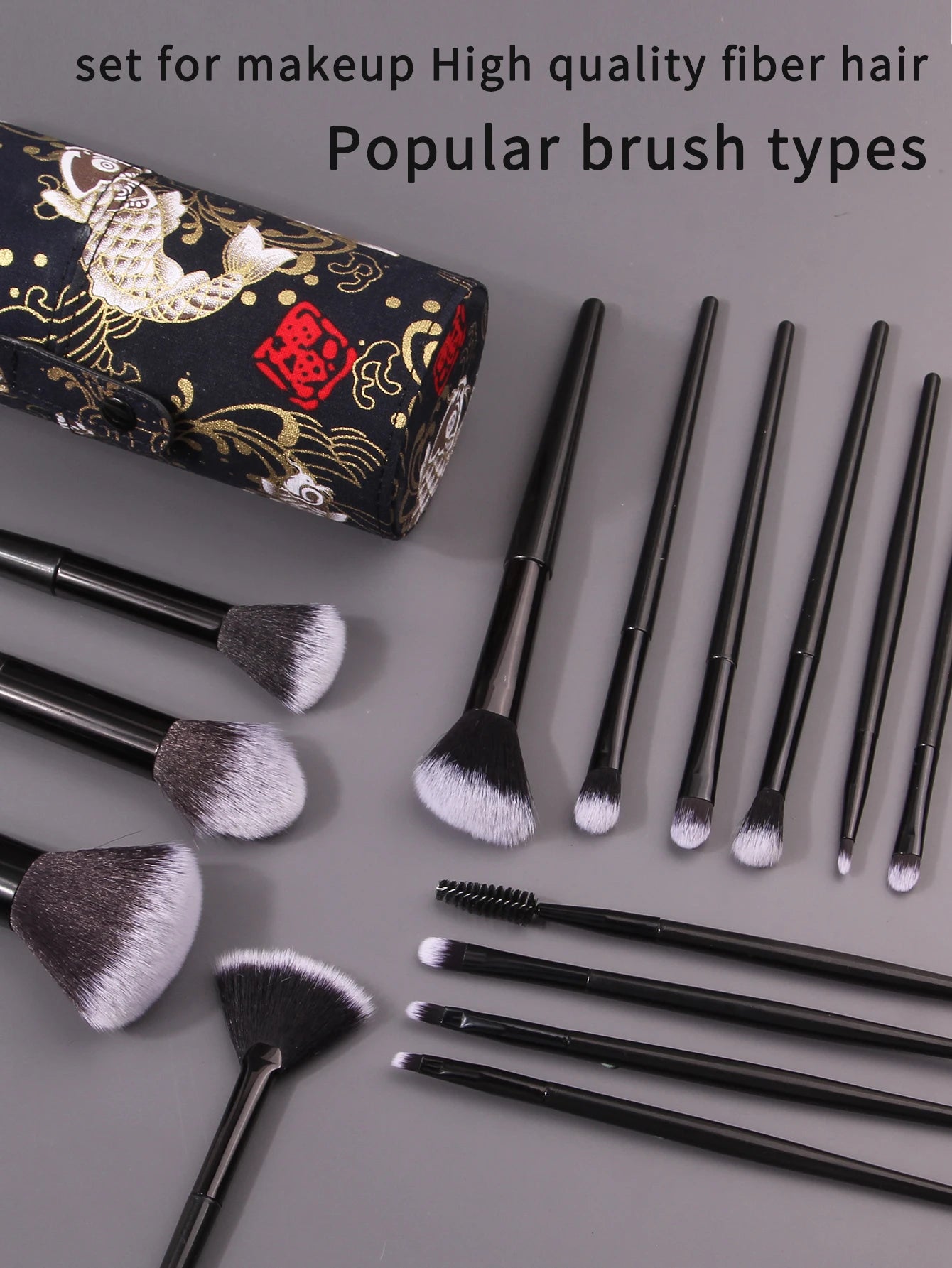 New high quality synthetic fiber 14 black makeup brush Professional makeup foundation brush storage barrel makeup set brush