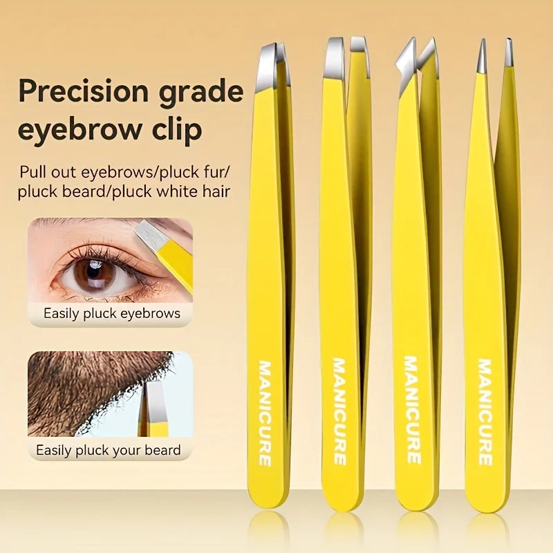 4pcs Stainless Steel Eyebrow Tweezers Precision Slanted Tip for Fine Hair Removal Eyebrow Grooming & Makeup Christmas Gift