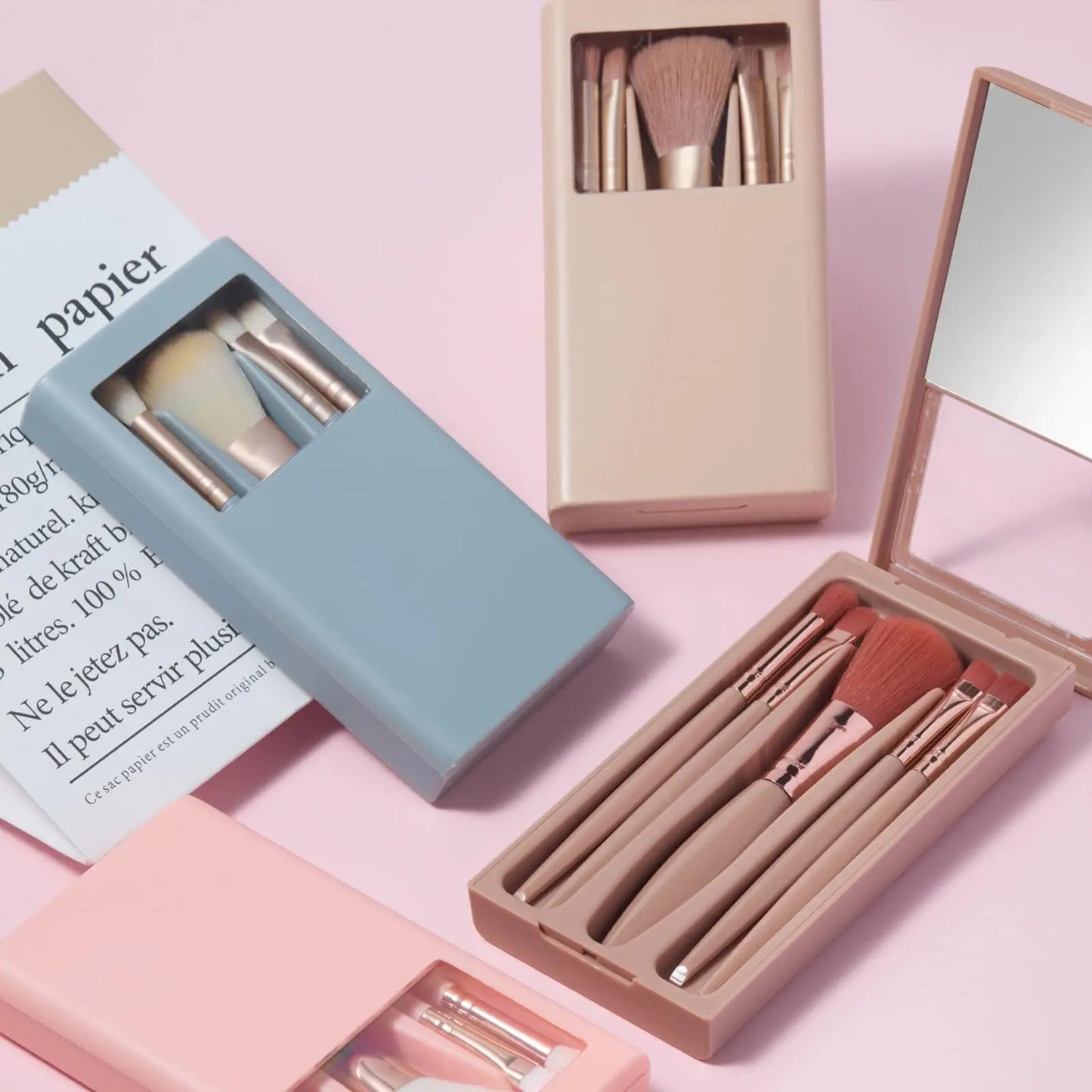 5pcs Mini Complete Function Cosmetic Brushes Kit ，Easy-taken Travel Makeup Brush Set, Two styles to choose from (with mirror)