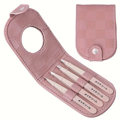 4pcs Stainless Steel Tweezers for Hair Removal Precision Eyebrow And Facial Hair Tweezers Kit with Mirror tweezers set