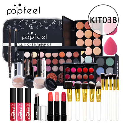POPFEEL All-in-One Makeup Kit Gift Set with Eyeshadow Palette Foundation Lip Gloss Blush Brushes Eyeliner and More Beauty Gifts