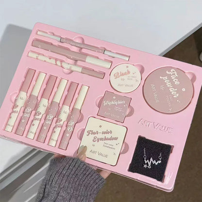 14 Pieces Makeup Gift Box Butterfly Bow Heart Lipstick Powder Blush Eyeshadow Makeup Gift Box Set And Necklace Christmas Gifts