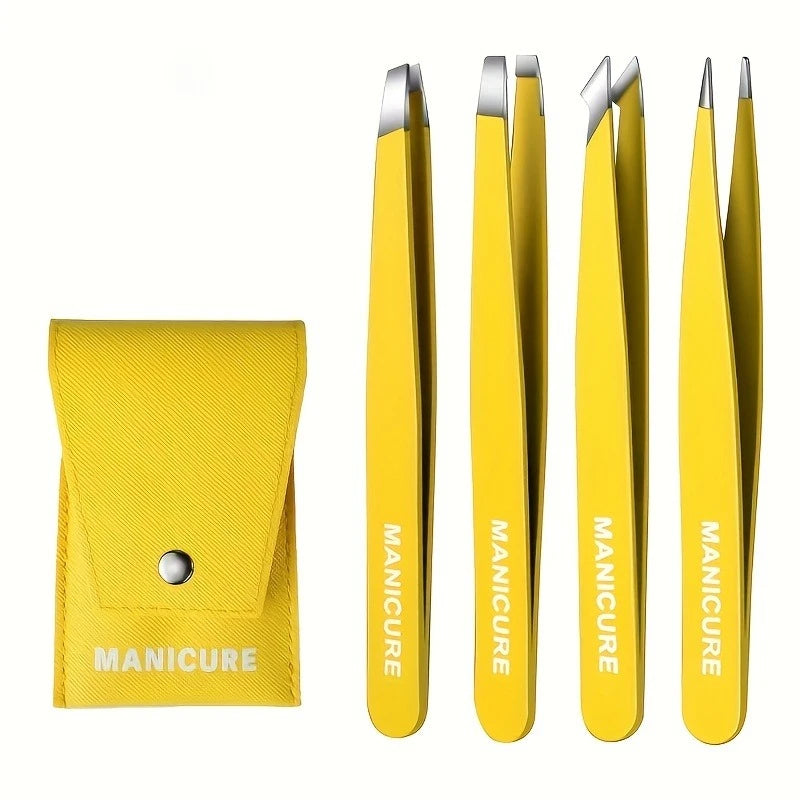 4pcs Stainless Steel Eyebrow Tweezers Precision Slanted Tip for Fine Hair Removal Eyebrow Grooming & Makeup Christmas Gift