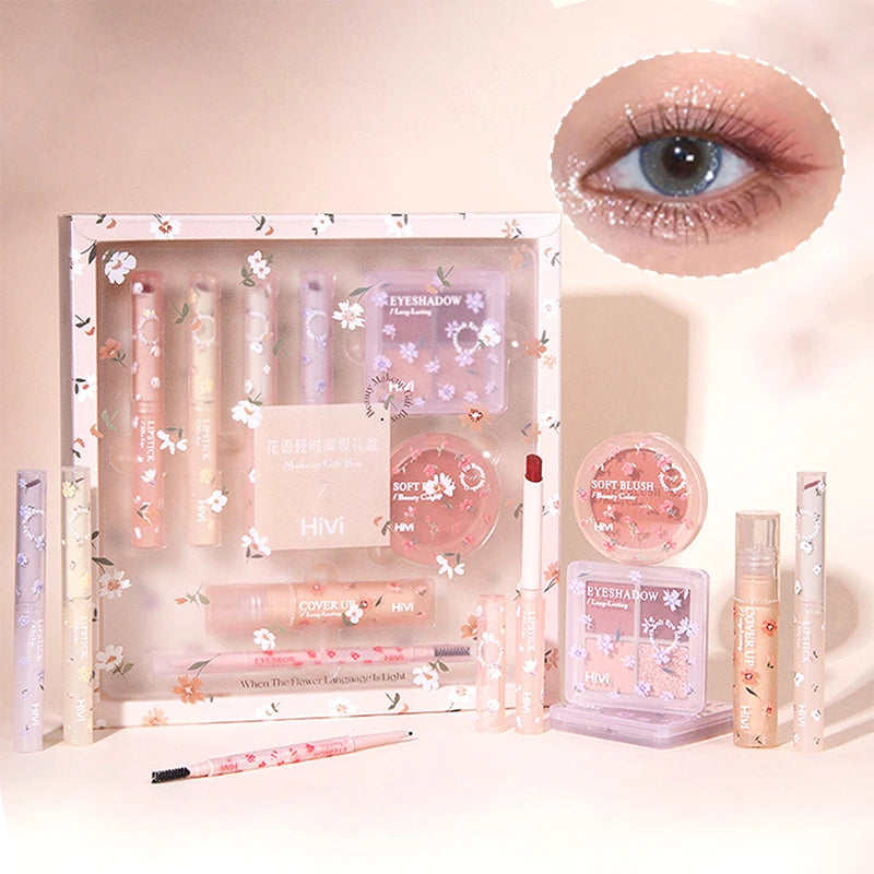 Hivi Flower makeup set Gift box Velvet lip glaze lipstick 8-piece holiday gift for girlfriend's wife