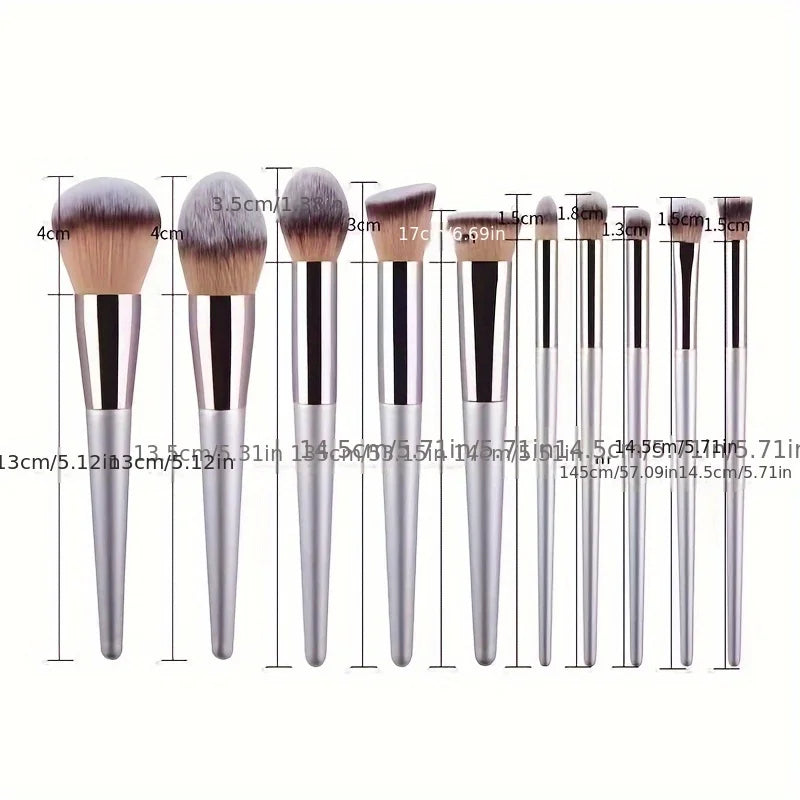 10pcs/ Professional Makeup Brush Set - with soft nylon bristles, especially suitable for makeup beginners and students