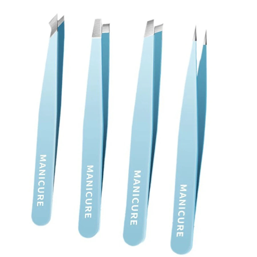 4Pcs High-Quality Eyebrow Tweezer Colorful Hair Beauty Fine Hairs Puller Stainless Steel Slanted Brow Clips Removal Makeup Tools