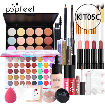 POPFEEL All-in-One Makeup Kit Gift Set with Eyeshadow Palette Foundation Lip Gloss Blush Brushes Eyeliner and More Beauty Gifts