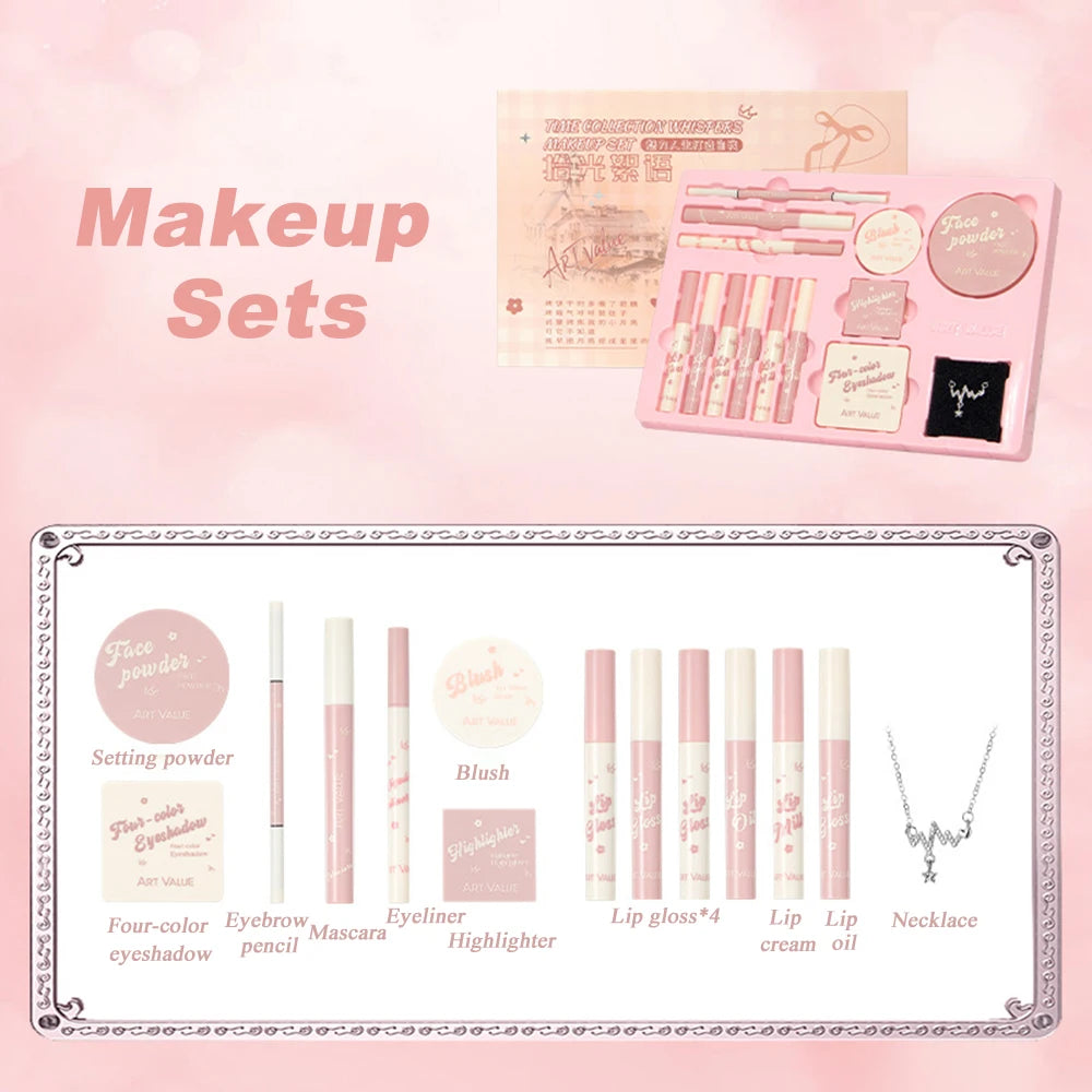 14 Pieces Makeup Gift Box Butterfly Bow Heart Lipstick Powder Blush Eyeshadow Makeup Gift Box Set And Necklace Christmas Gifts