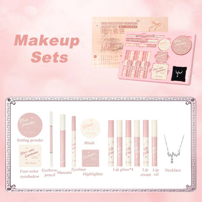 14 Pieces Makeup Gift Box Butterfly Bow Heart Lipstick Powder Blush Eyeshadow Makeup Gift Box Set And Necklace Christmas Gifts