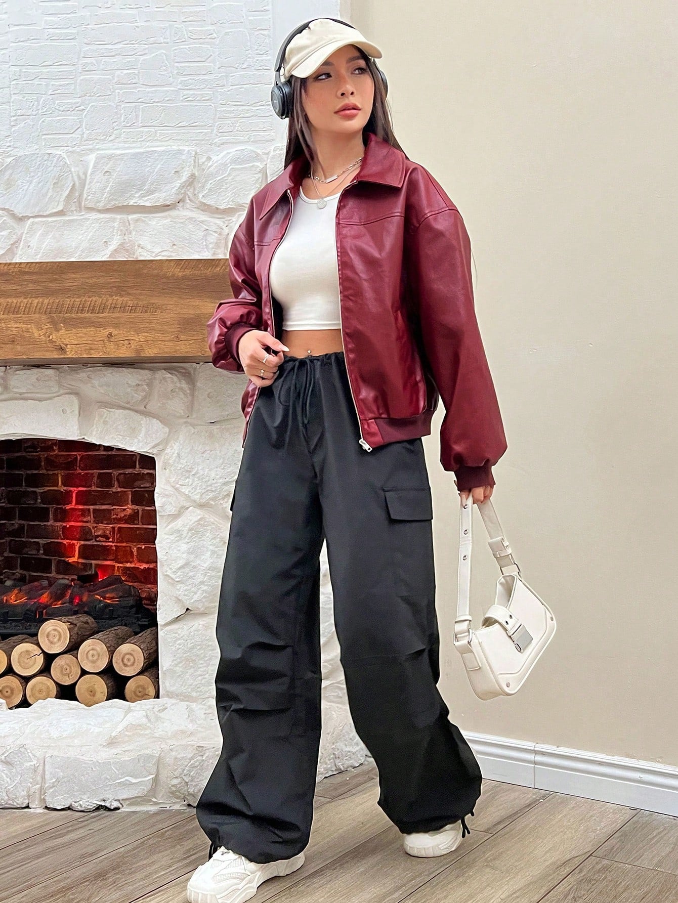 EZwear Women's Red PU Leather Jacket