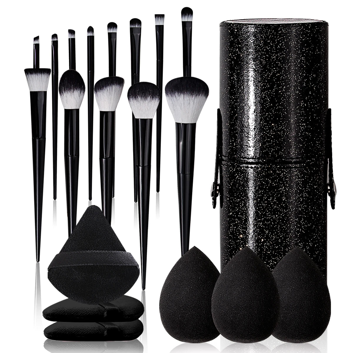 20pcs Makeup Brushe set Premium Synthetic Powder Foundation brush +Sparkling storage bucket and 6 makeup sponge powder puffs