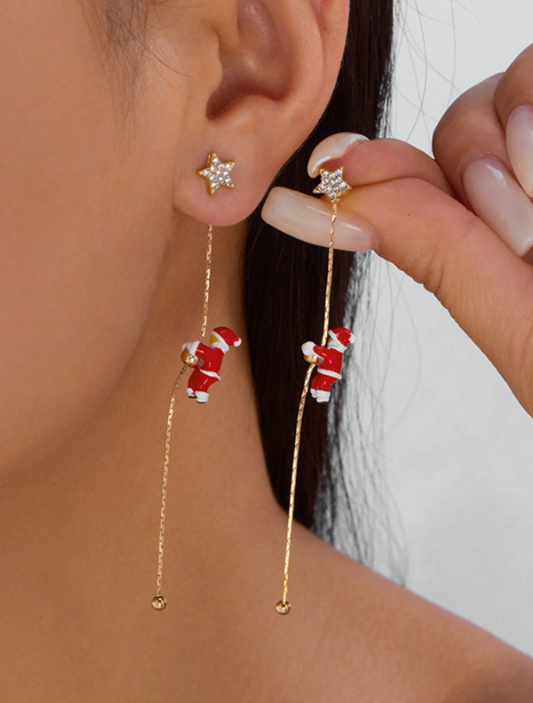 1 Pair Creative Climbing Santa Claus Earrings