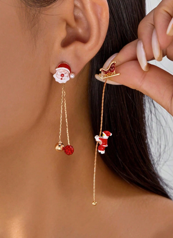 1 Pair Creative Climbing Santa Claus Earrings