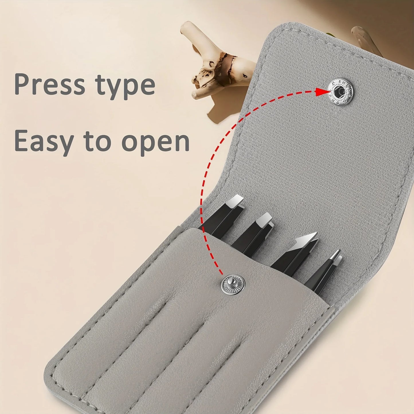 Stainless Steel Eyebrow Tweezers Set for Fake Eyelashes Four-Piece Brown Case Storage Portable Tweezers for Eyebrow Makeup Tools