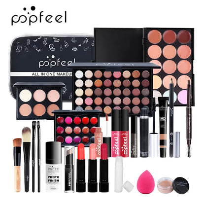 POPFEEL All-in-One Makeup Kit Gift Set with Eyeshadow Palette Foundation Lip Gloss Blush Brushes Eyeliner and More Beauty Gifts