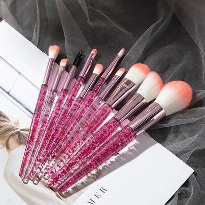 10 pcs Elegant Glitter Handle Makeup Brushes Set - Professional Face Blending, Blush, Eyeshadow, Eyeliner, Lip Cosmetic Brushes