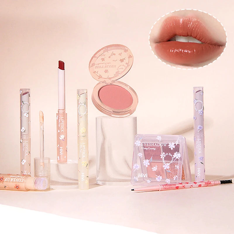 Hivi Flower makeup set Gift box Velvet lip glaze lipstick 8-piece holiday gift for girlfriend's wife