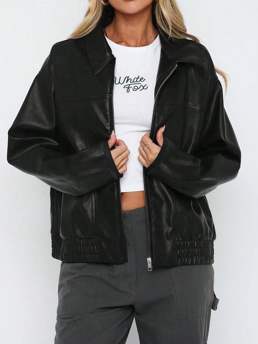 Women’s Casual Black PU Jacket